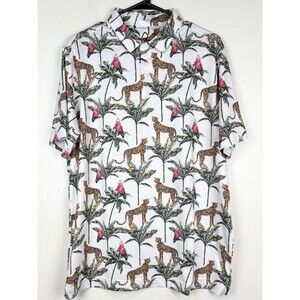 Deolax Polo Shirt Men's LG Golf Performance Tropical Hawaii Preppy Lion Colorful